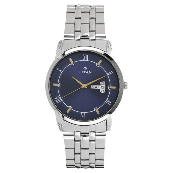 Titan Analog with Day and Date Blue Dial Stainless Steel Strap watch